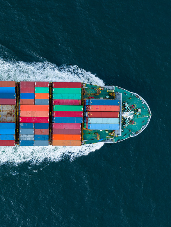 image of a cargo ship from above