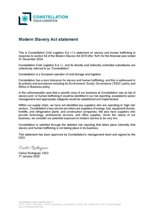 Constellation Verklaring moderne slavernij 2024